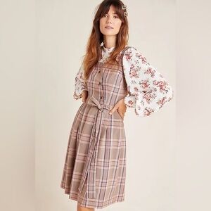 Gal Meets Glam Pink and Brown Plaid Madison Tie-Front Mini Dress Size 12